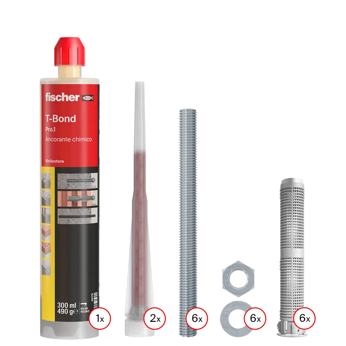 Fischer 508697 Kit de fixation de charges lourdes T-Bond, scellement chimique avec tiges filetés et tamis grillagés, résine