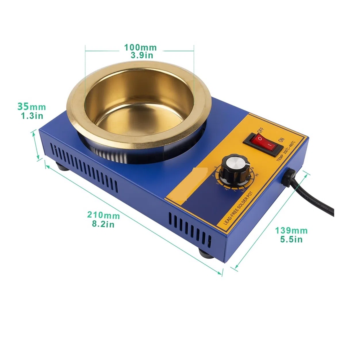 PPot de Soudure, Pot à souder 300W, four de d'étain, thermorégulation, bain à dessouder, 100/80/50/38mm, 200~450 Centigrades pour Faire Fondre le Métal(MT-C)