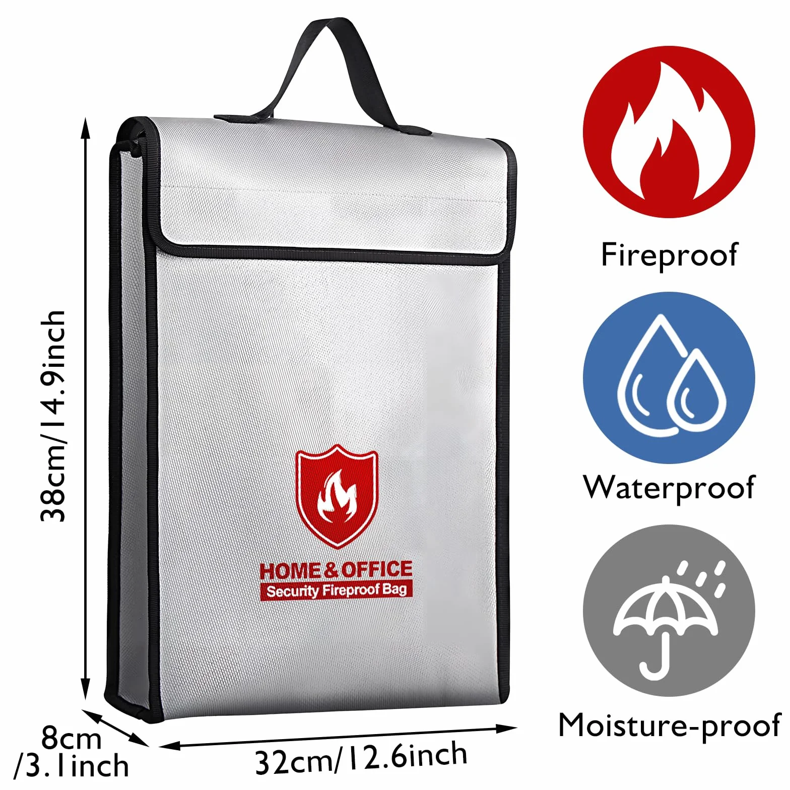 Sacs à Documents Ignifuges, 1200℃ Porte-Documents Étanche et Ignifuge, 38x32x8cm Sac Ignifuge Résistant à l'eau, Pochette de Rangement Ignifuge étanche pour Passeports, Documents