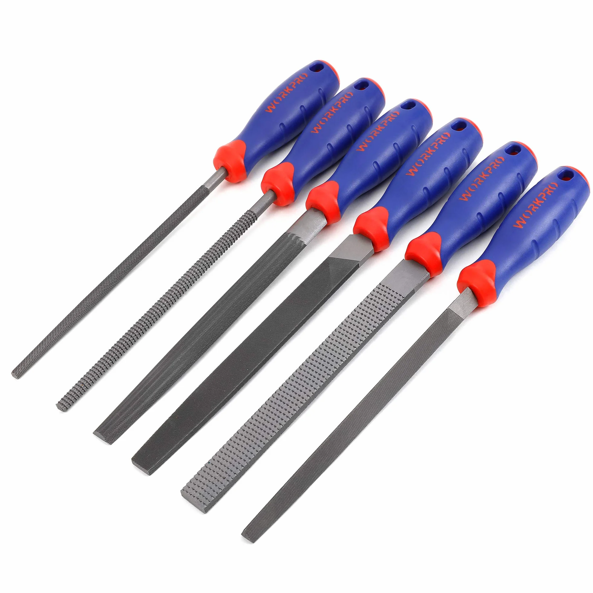WORKPRO Jeu de 6 Limes Genève et Râpes 318mm, Lime Plate/Ronde/Demi-ronde/Triangulaire pour Bois, Métal, Cuir, Plastique