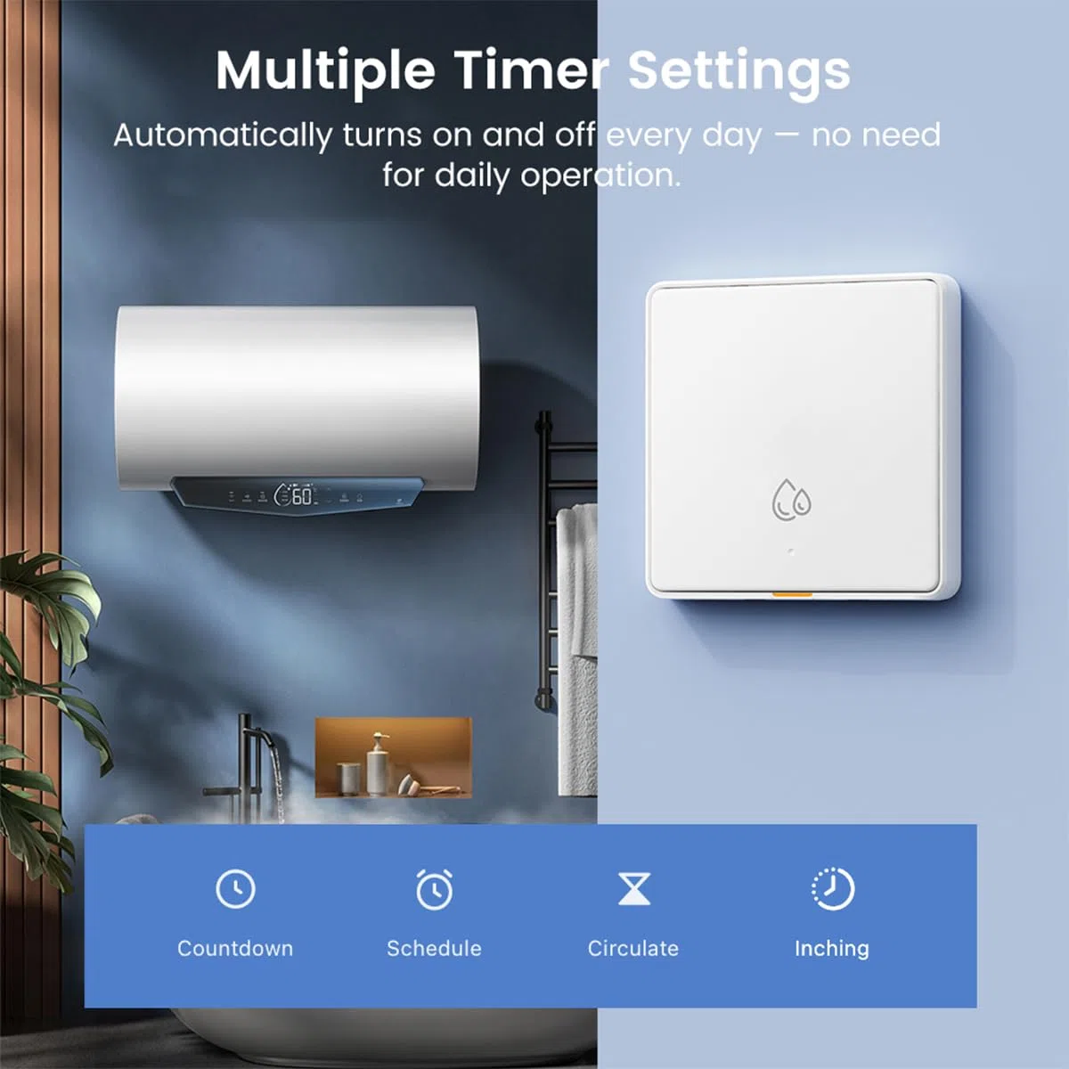 Chauffe-eau Electrique Interrupteur intelligent 20A 4000W WiFi Interrupteur pour Chauffe-eau Electrique avec statistiques de consommation électrique de l'assistant AI, blanc