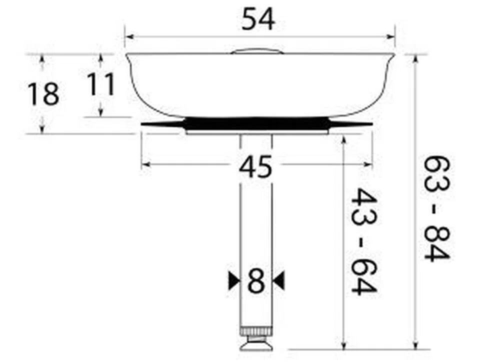 Bonde en acier inoxydable - pour écoulement évier ∅ 54 MM/lavabo Teka - 3,8 cm avec commande excentrique/tige de levage 8 mm - L 60-84 mm