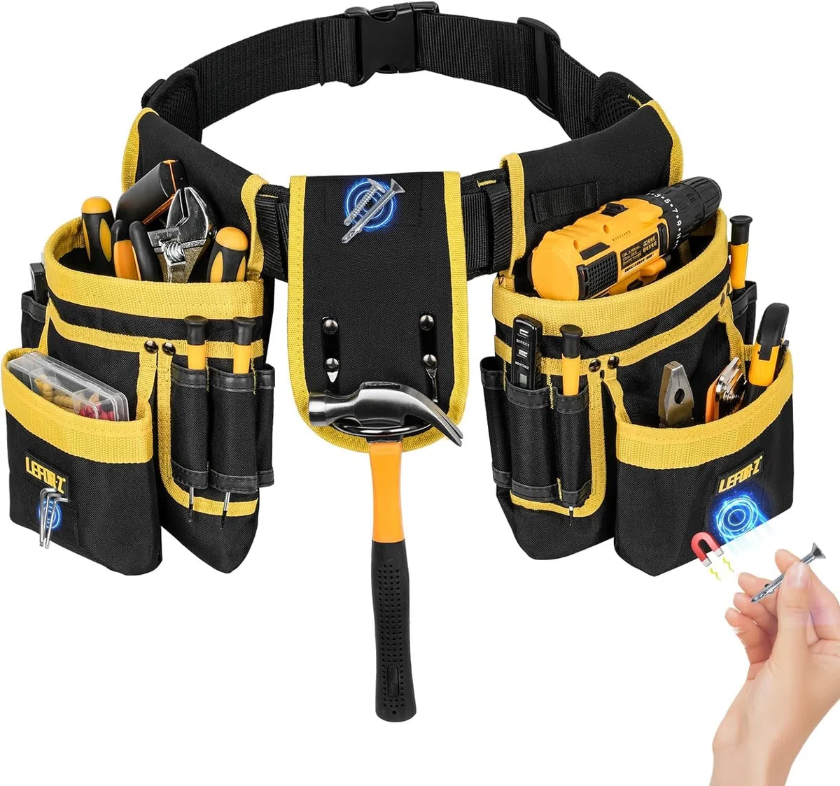 Ceinture Outils,Ceinture porte Outil mit 27 poches,Amovible et Réglable Sac à Outils Magnétique,Ceinture à Outils Rembourrée Robuste pour Hommes,pour électriciens,Charpentiers,Ouvriers du bâtiment
