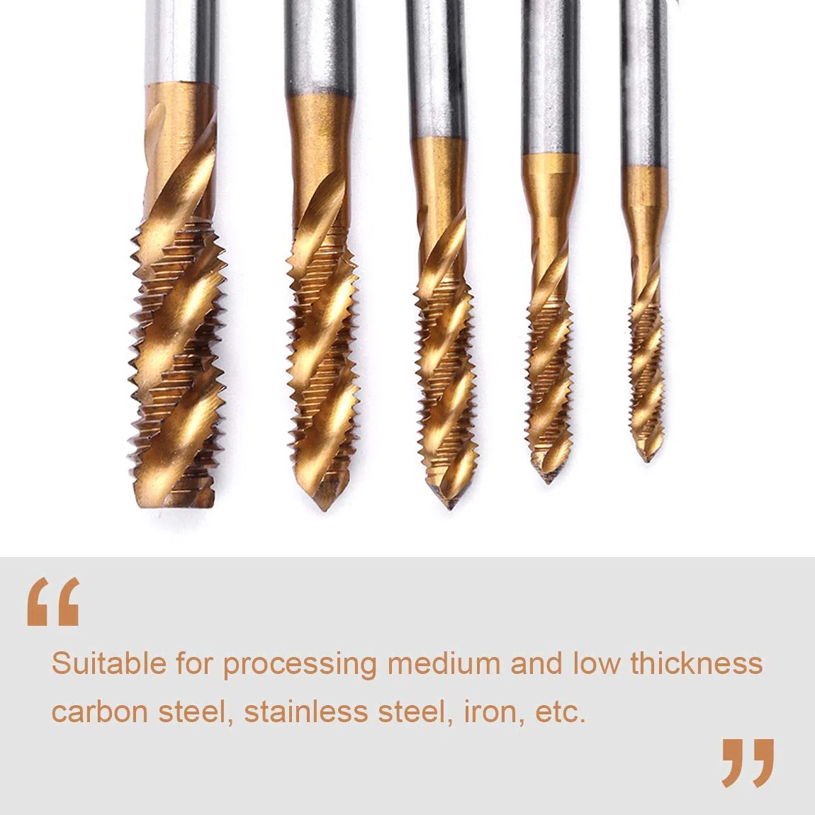 ATOPLEE Tarauds à fileter，5pcs M3 M4 M5 M6 M8 Titanium Coated HSS spirale Flûte traversière mécanique métrique Tap Set [5 tailles]