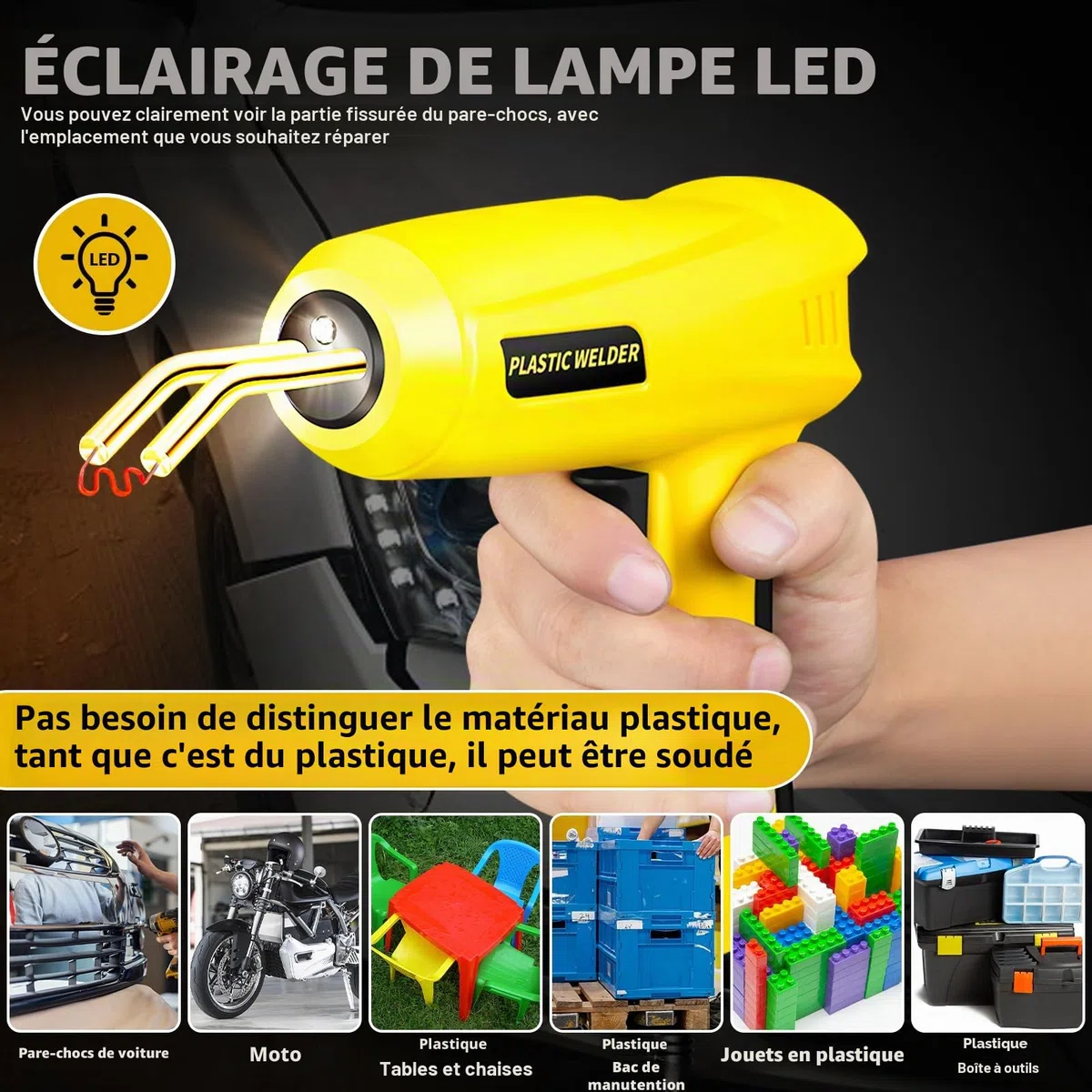 200W Soudure Plastique, 2 en 1 Kit de Reparation Souder Plastique avec 1000Pcs 6 Types Agrafes,Soudeuse Plastique Machine a Souder, Soudeur Plastique pour Réparation de Pare-Chocs de Voiture
