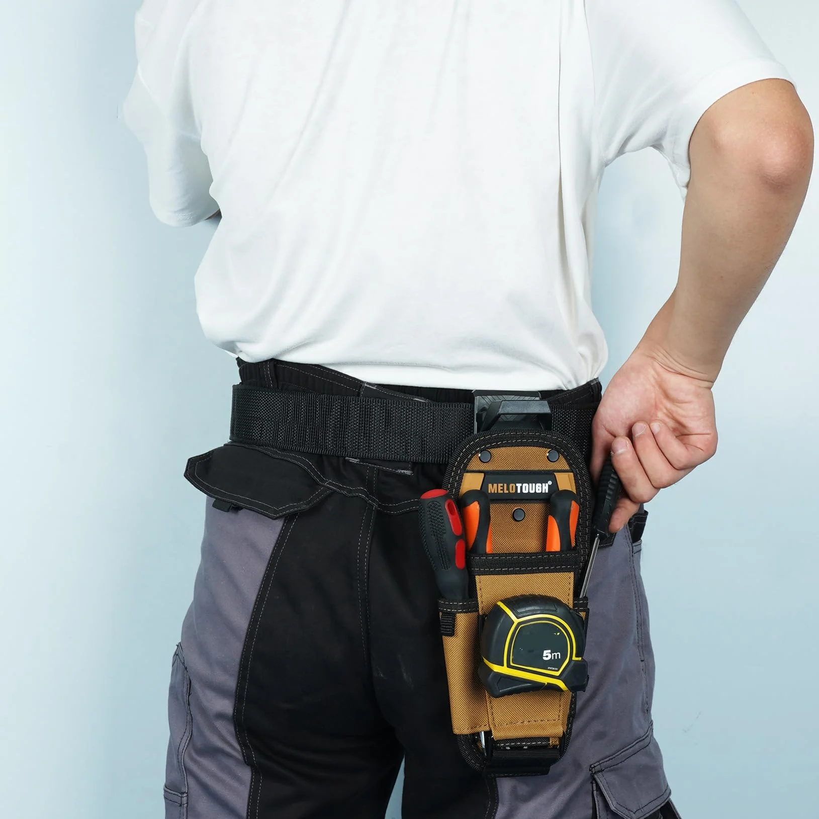 MELOTOUGH Petite pochette à outils avec clip de ceinture à dégagement rapide, pochette de ceinture à outils avec clip de ruban adhésif d'électricien, mini étui de rangement d'outils de travail et