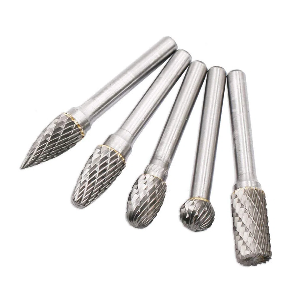 Lot de 5 fraises rotatives en carbure de tungstène avec tige de 6 mm et 10 mm pour bricolage, travail du bois, métal, polissage, gravure et perçage