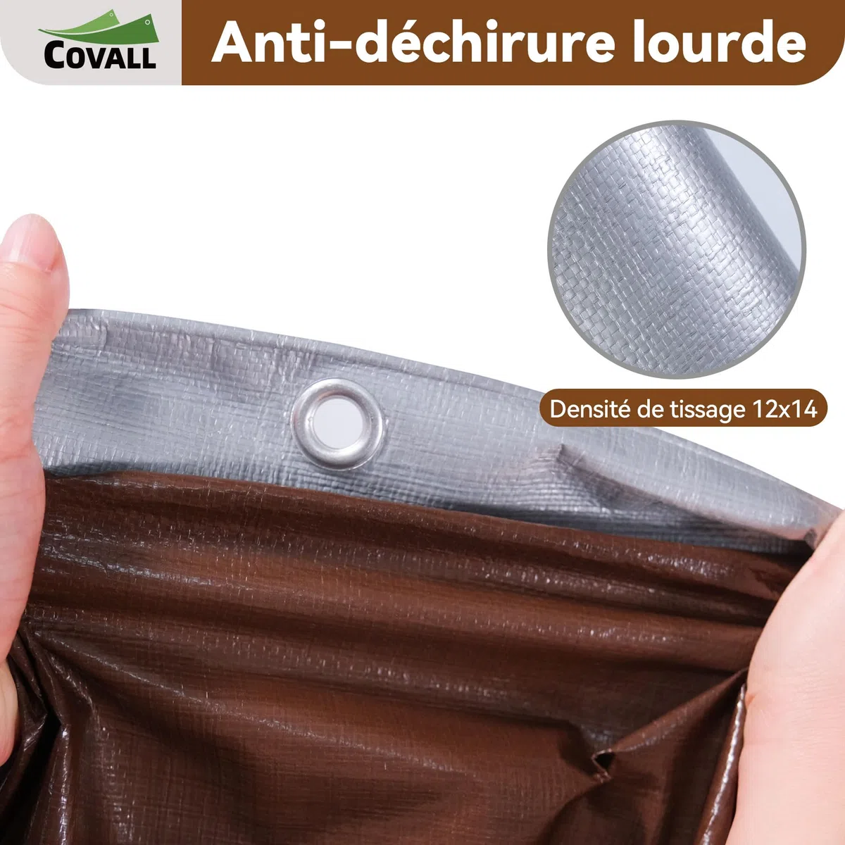 Bâche 1,5x2m 155g/m² Imperméable en Polyéthylène, Anti-UV | Polyéthylène haute densité, œillets soudés renforcés, anti-UV, résistante aux intempéries, jardin, camping (Argent/Marron)