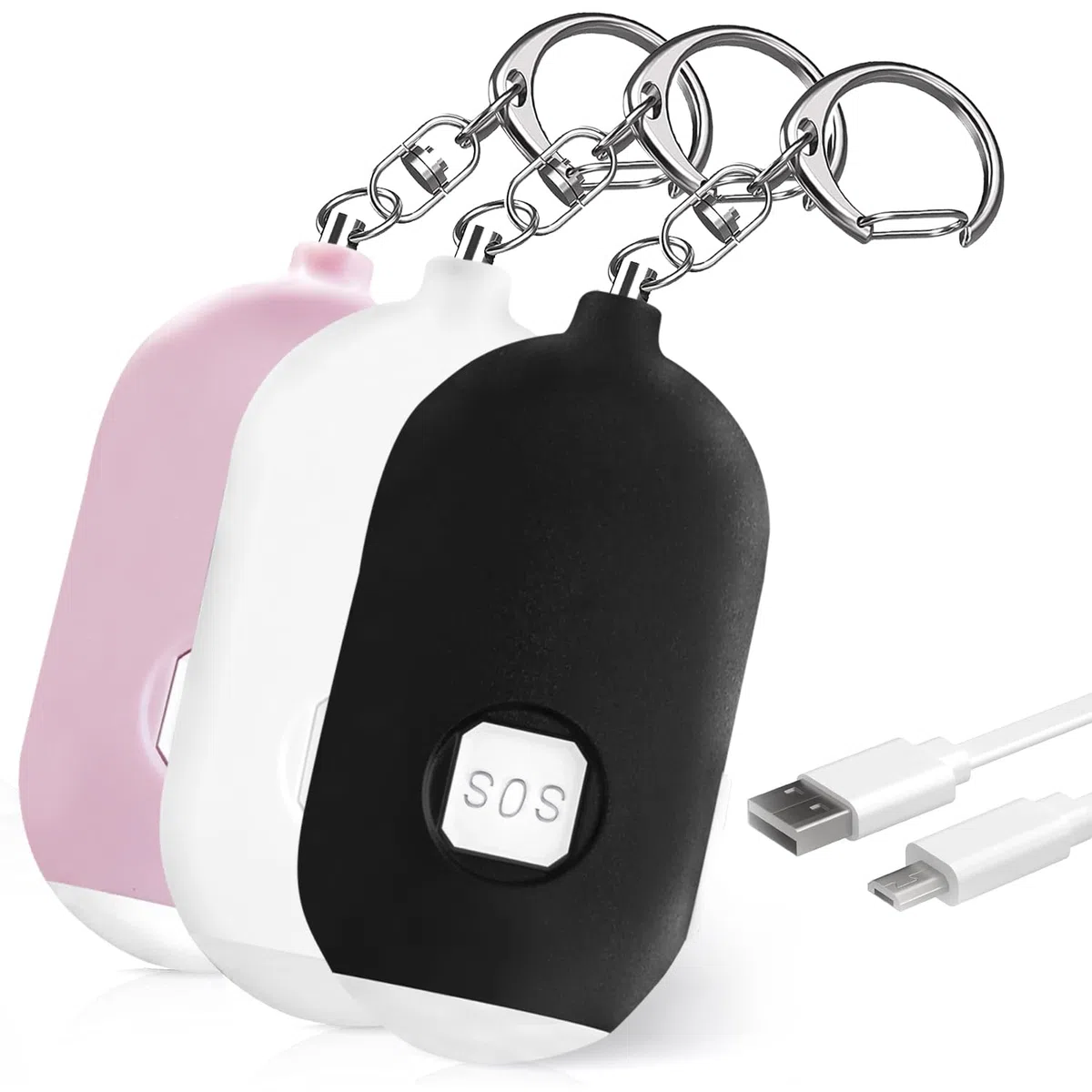Alarmes Personnelles pour Femmes, 3 Paquets de Porte-clés D'alarme de Sécurité D'autodéfense Rechargeables avec 130 dBs pour Protéger la Sécurité de Votre Famille, de Vos Enfants, des Personnes âgées