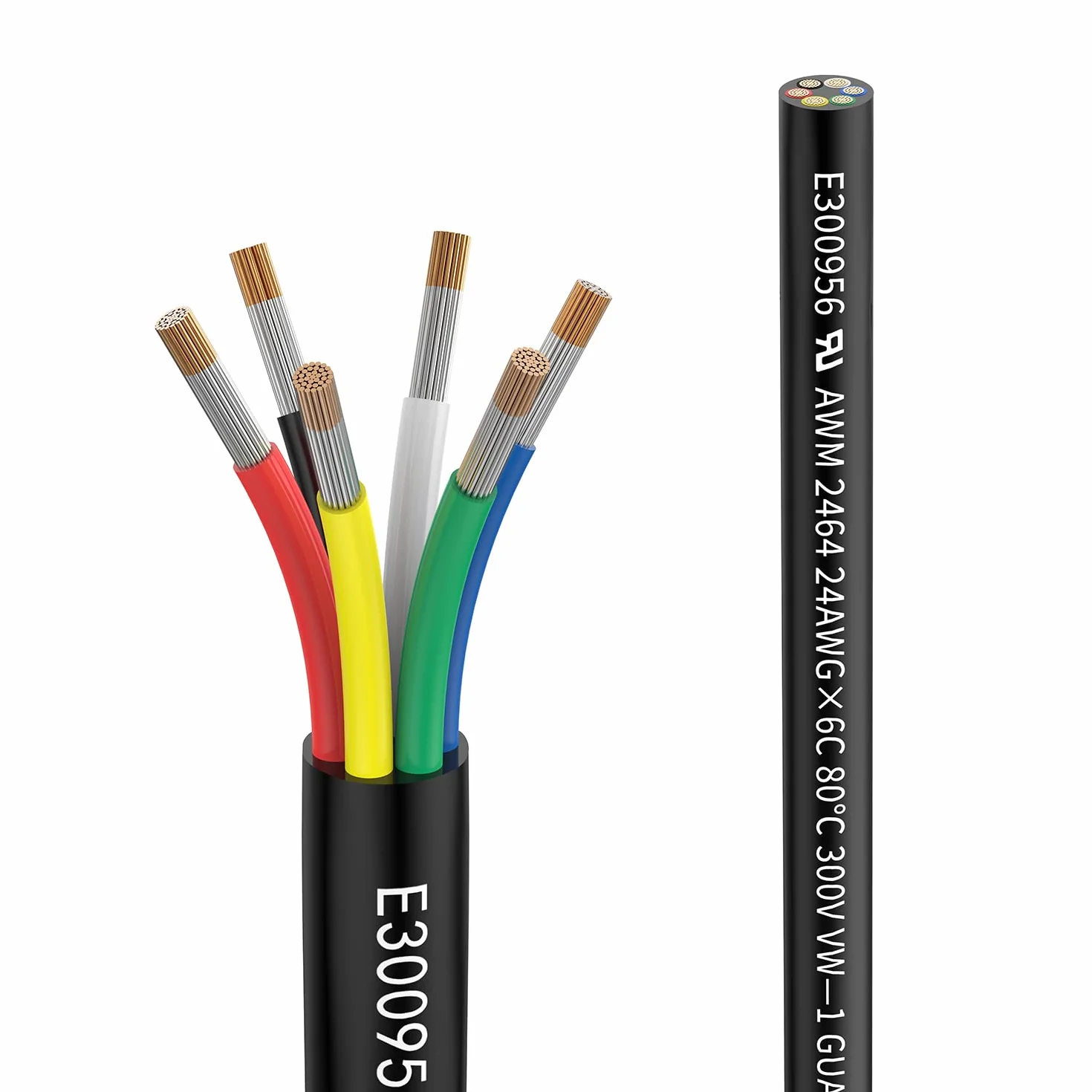 Fil 24 AWG 6×0,2mm² 10 Metros Câble d'Extension à 6 Conducteurs UL2464 Tension 5V/12V/24V/300V Fil de Cuivre Étamé Multibrins sans Oxygène Câble basse tension pour lumières LED de voiture