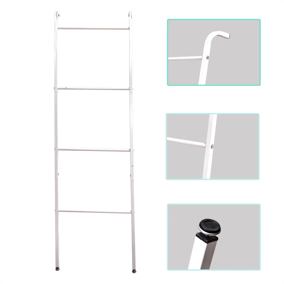 Porte-serviettes blanc à 4 niveaux, Porte-serviettes mural décoratif en forme d'échelle pour serviettes de plafond, salle de bain, chambre à coucher, salon