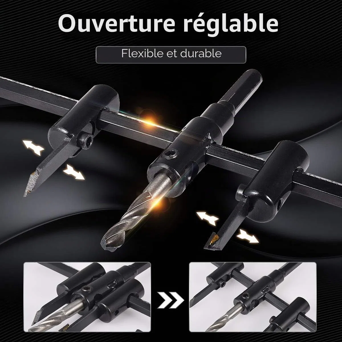 KATUR Scie à trous réglable Kit de mèches pour trous circulaires 30mm à 300mm, mèches de scie à bois pour cloisons sèches, coupe ronde, outils de bricolage pour le travail du bois