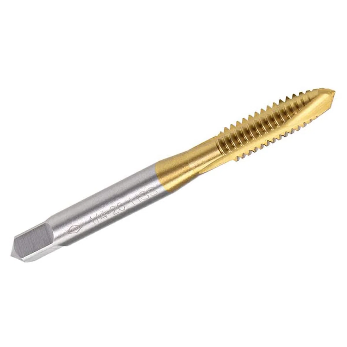 TA-VIGOR Lot de 2 tarauds filetés à pointe hélicoïdale UNC 1/4-20, filetage HSS revêtu de titane avec tolérance H2, filetage à 3 cannelures (tige ronde avec extrémité carrée)