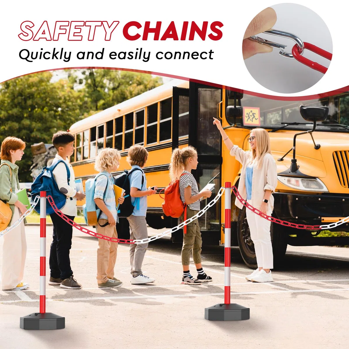 SWAWIS 5m Chaine Métallique Rouge et Blanche en Acier Galvanisé, 5mm d'Épaisseur Chaîne de Barrage avec Mousqueton, Chaîne de Signalisation pour Chantiers Routes Garages