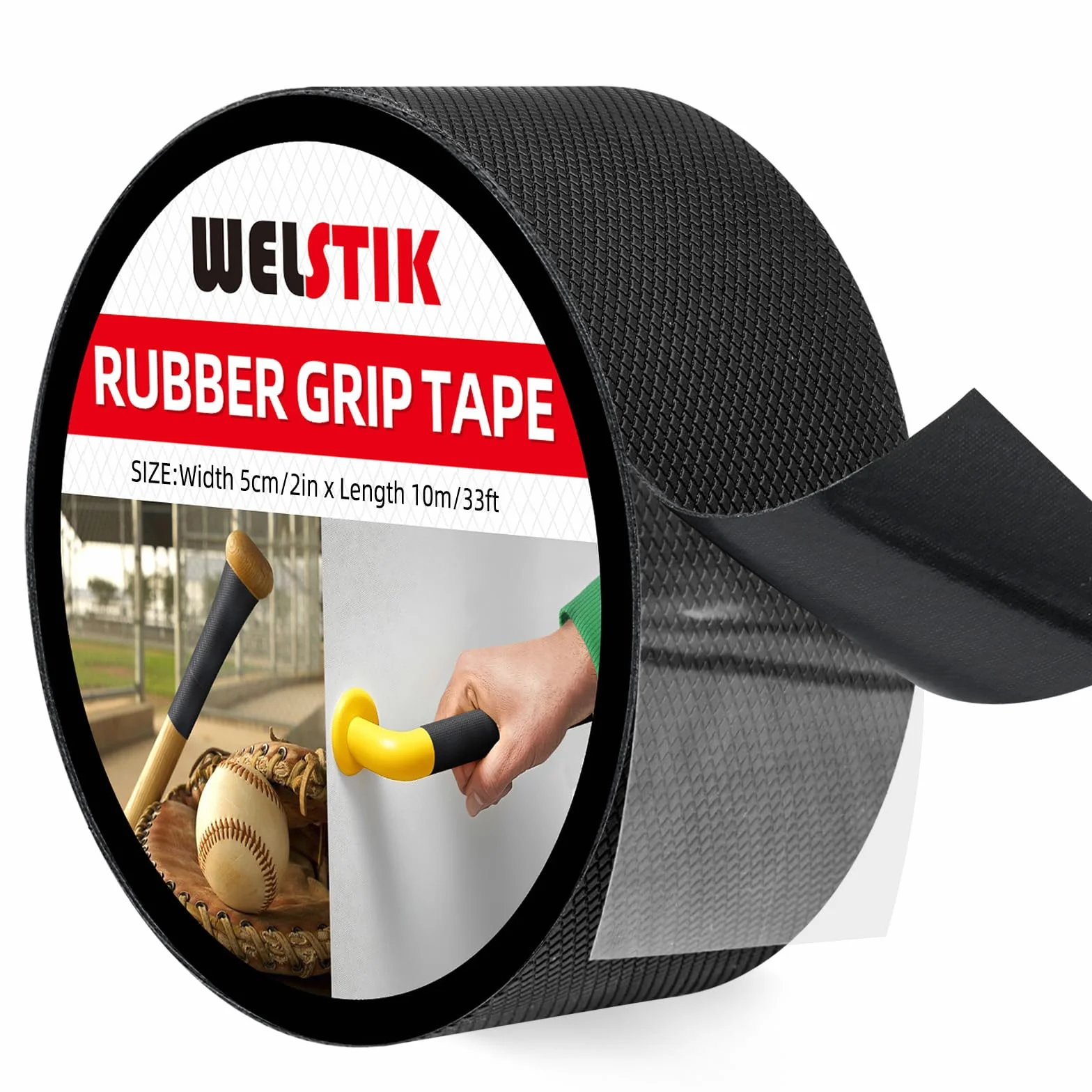 WELSTIK Ruban adhésif antidérapant en caoutchouc, ruban ultra résistant et imperméable avec adhésif texturé pour outils et gadgets de bricolage (noir, 5 cm x 10 m)