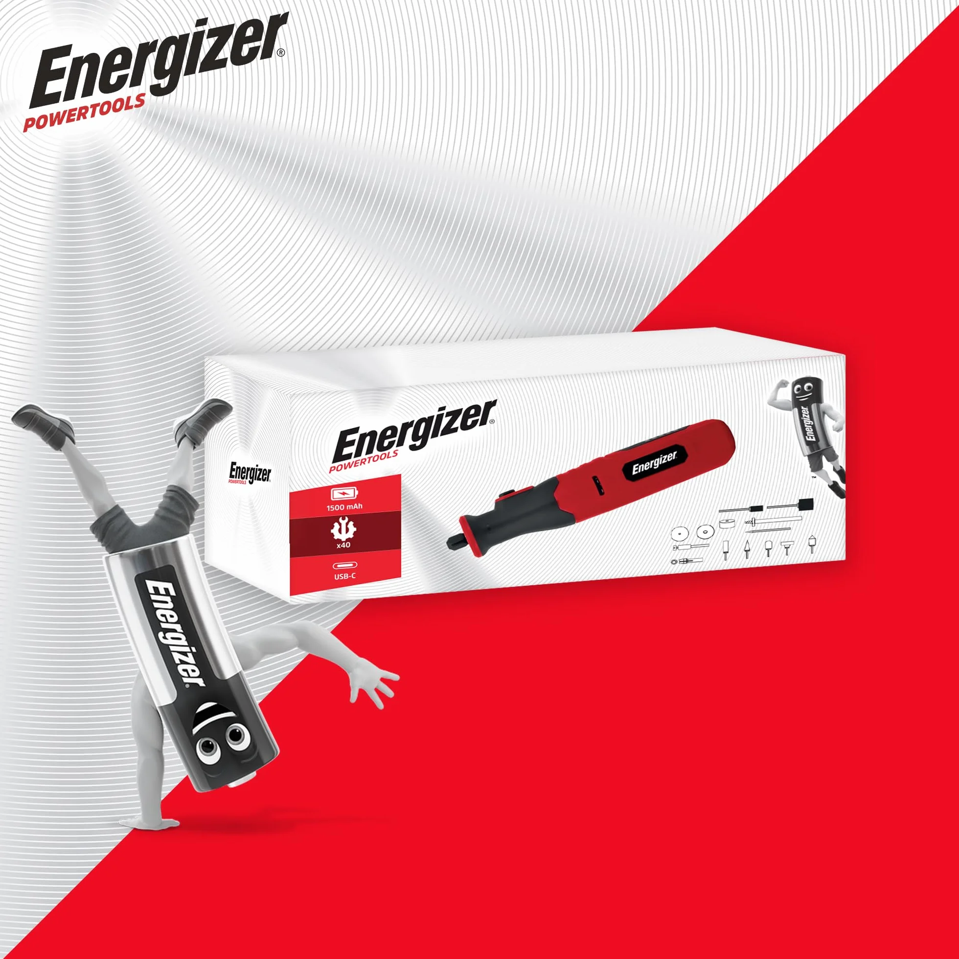 Energizer – Meuleuse de Précision Sans Fil – Batterie 1500mAh USB-C – 5 Vitesses (5000-25000 RPM) – 40 Accessoires – Gravure, Ponçage, Découpe, Polissage – Outil Multifonction Compact & Léger