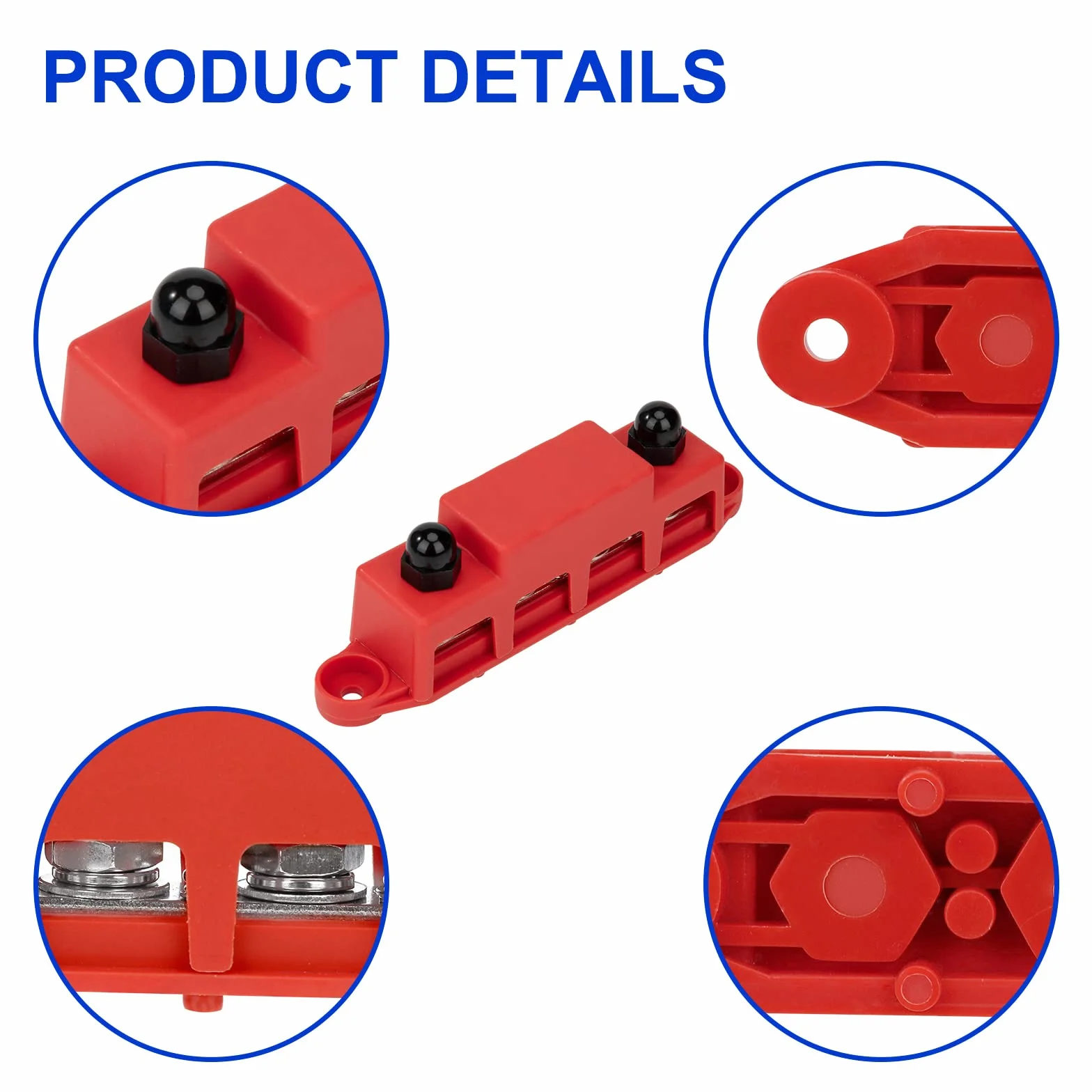QIMEI-SHOP Bloc de Distribution D'alimentation 12V-48V DC BusBar 250A Barres de Distribution D'énergie avec 4 x M10 Boulons de Borne pour Voiture Camion Bateau Rouge Noir 2 Pièces