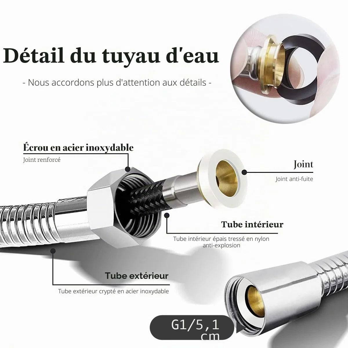 Vaporisateur de Toilette Douchette à Main Bidet en Acier Inoxydable - avec Vanne 3 voies (1/2"-3/8") parfait pour Hygiène personnelle, Soins de nettoyage