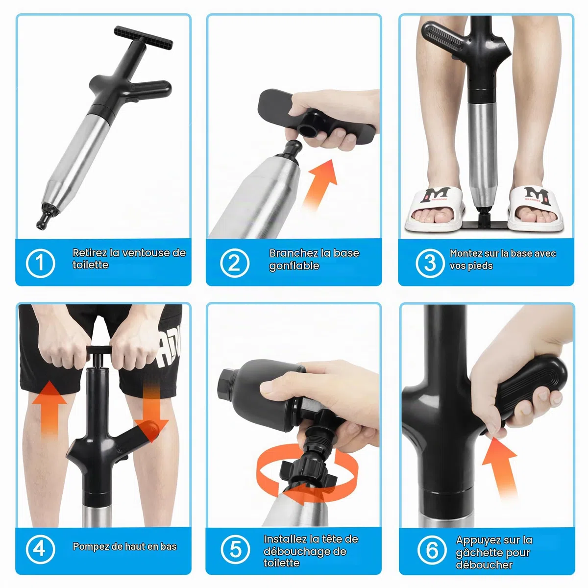 Déboucheur à air comprimé pour toilettes, déboucheur de canalisations, déboucheur à air comprimé haute pression avec baromètre en temps réel, puissant furet de débouchage, déboucheur pour lavabo, outi