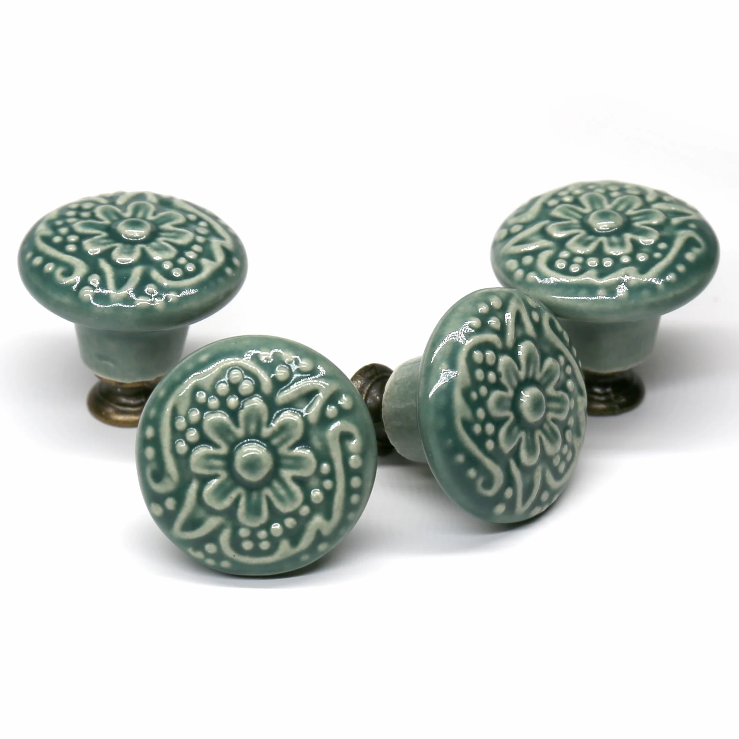 Lot de 12 boutons d'armoire vintage avec poignées rondes en céramique de 34 mm, poignées pour meubles vintage ronds pour maison, adaptées aux commodes, armoires, poignées de porte (vert)