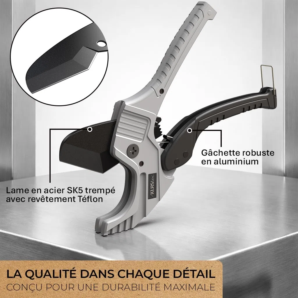 KLRStec Coupe-tubes professionnel en PVC ProSlice 6400 (64 mm / 2-1/2") Coupe-tube Professionnel à Cliquet – Inclut Lame de Rechange et Étui Nylon avec Clip Ceinture