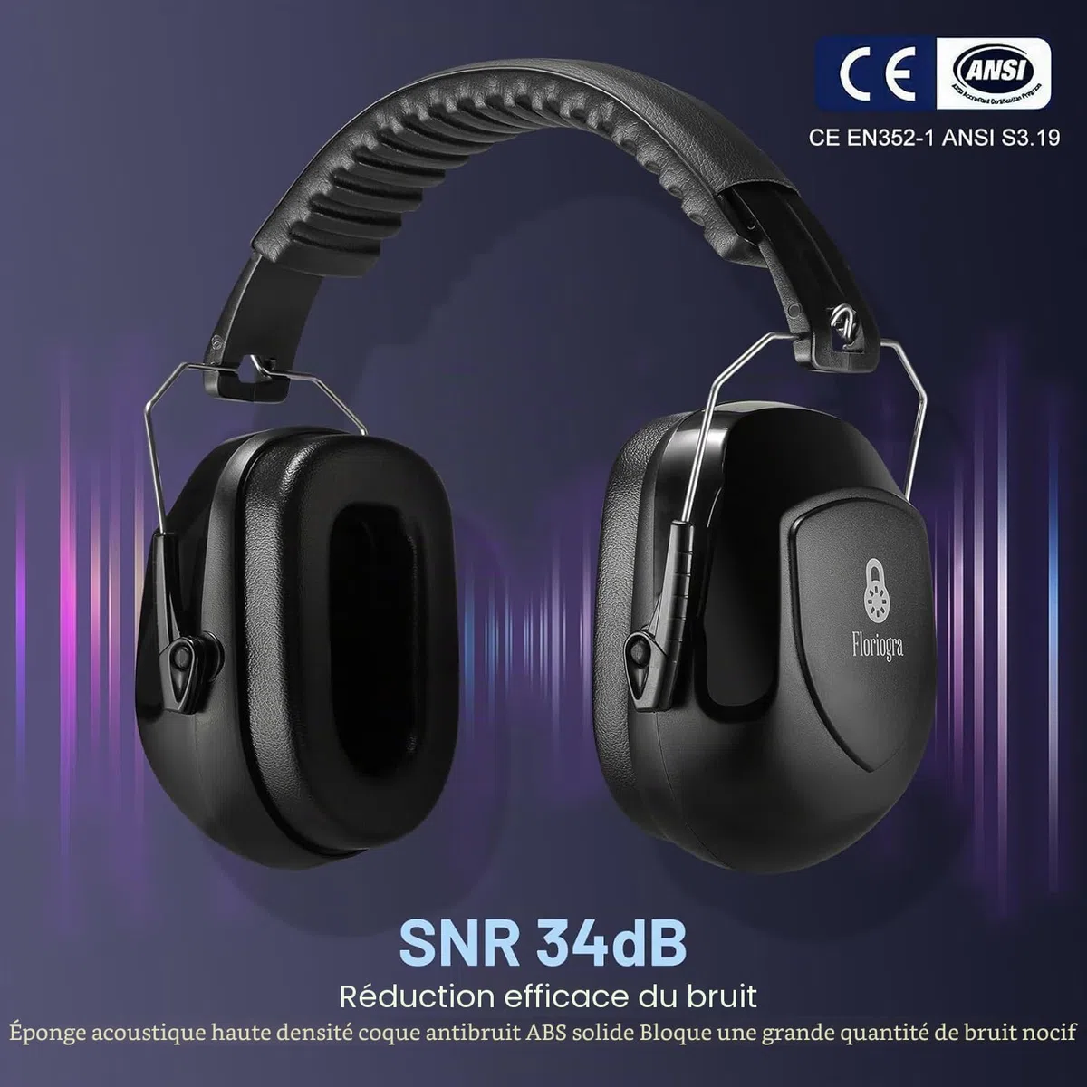 Floriogra 2 Paquets Casque Anti Bruit Adulte, 31dB Certifié CE, Protection Auditive pour Travail, Autisme, Bricolage, Tonte, Chantier, Tir, Casque Sensoriel, Réduction de Bruit Professionnelle