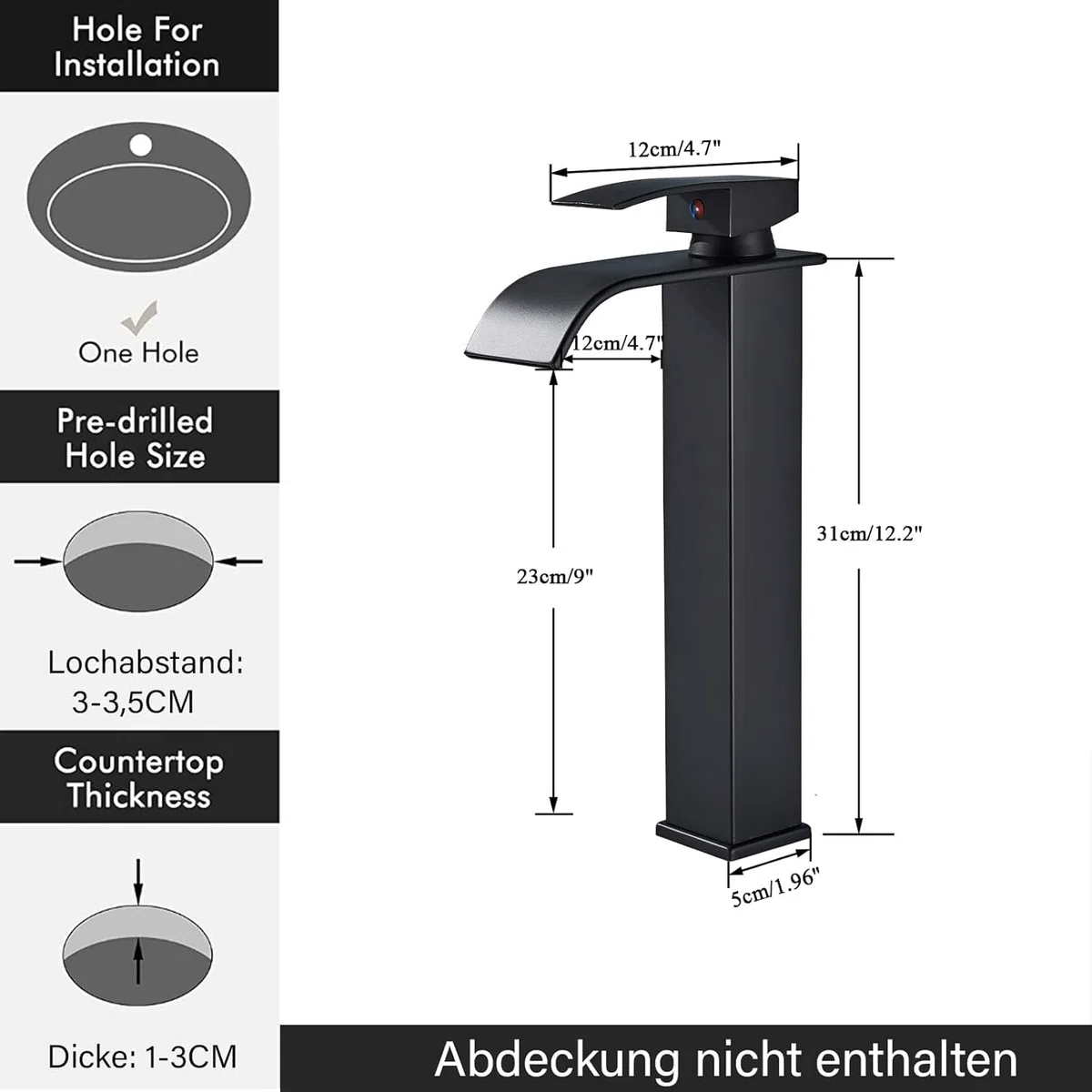 Robinet de lavabo cascade, noir, cascade, haut, moderne, mitigeur monocommande en laiton, économie d'énergie, économie d'eau