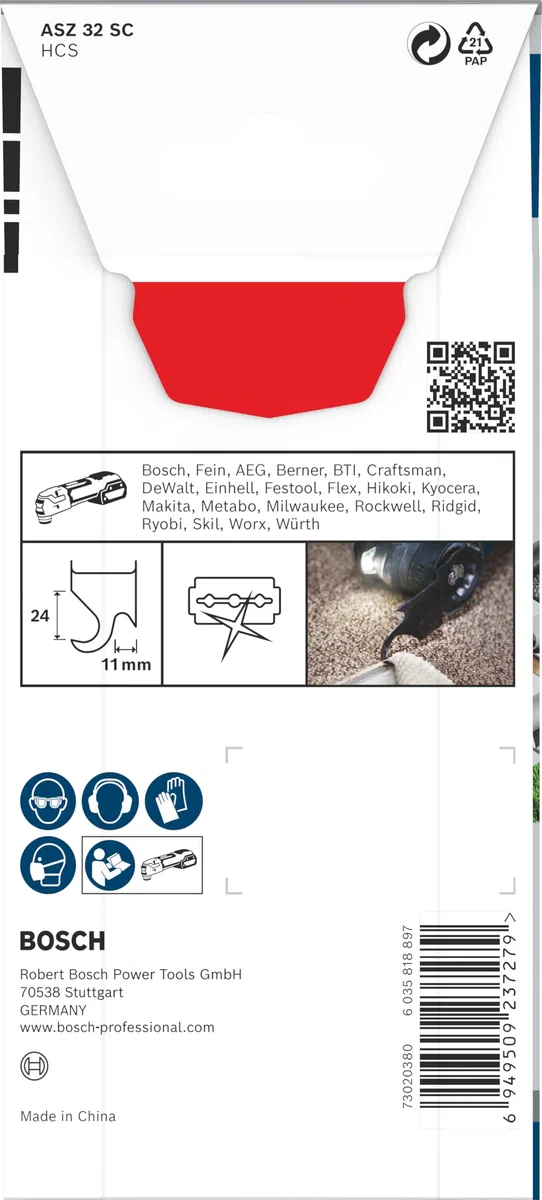 Bosch 1x Cutter à moquette PRO ASZ 32 SC (pour Feutre de toit, Tapis, Largeur 24 mm, Professional Accessoire Outil multifonction)